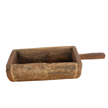 Authentic Antique Handcarved Wooden Container with Handle