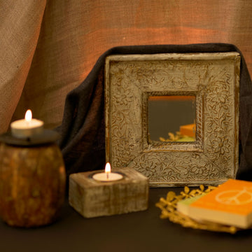 Wooden Candle Stand, Mirror and Diary