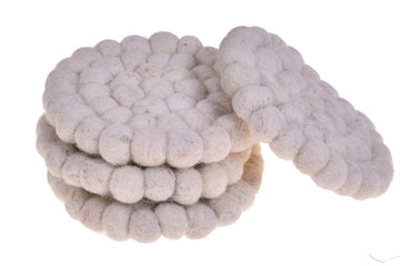 New Zealand Wool Ball Coasters White