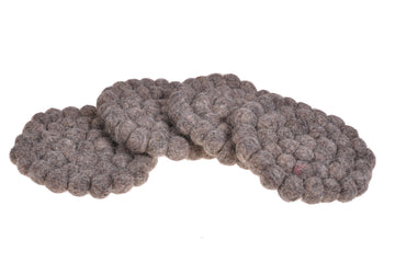New Zealand Wool Ball Coasters ,Dyed Grey