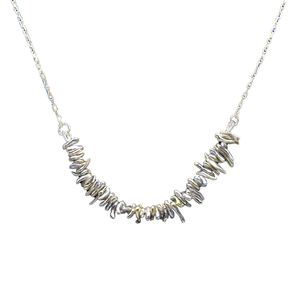 Biwa Pearl Silver Chain Necklace