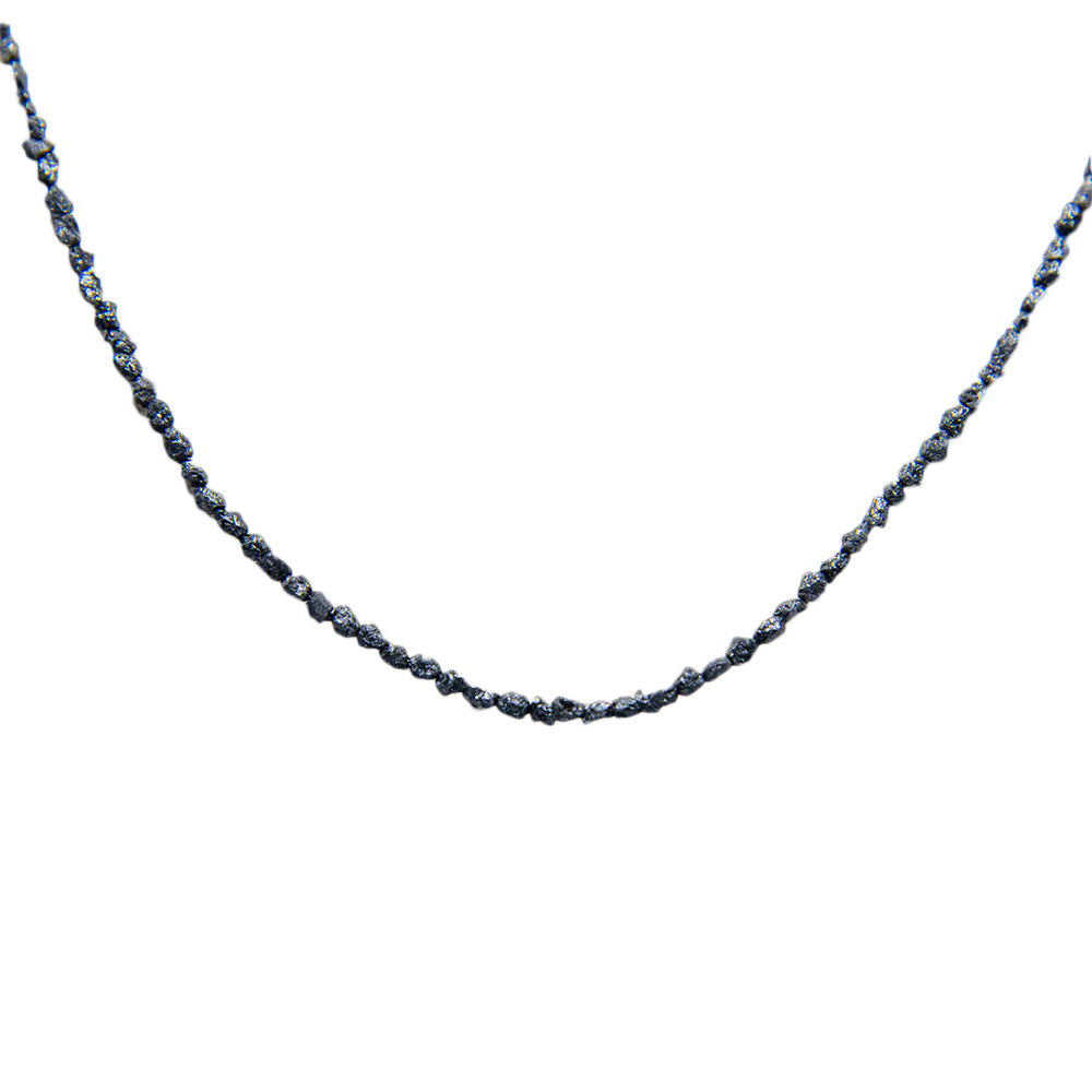 Black Rough Diamond Bead Necklace with Silver Clasp
