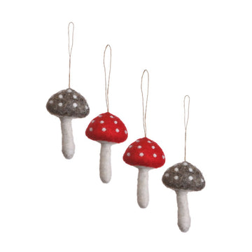 Felted Mushroom Ornament Set Of 4