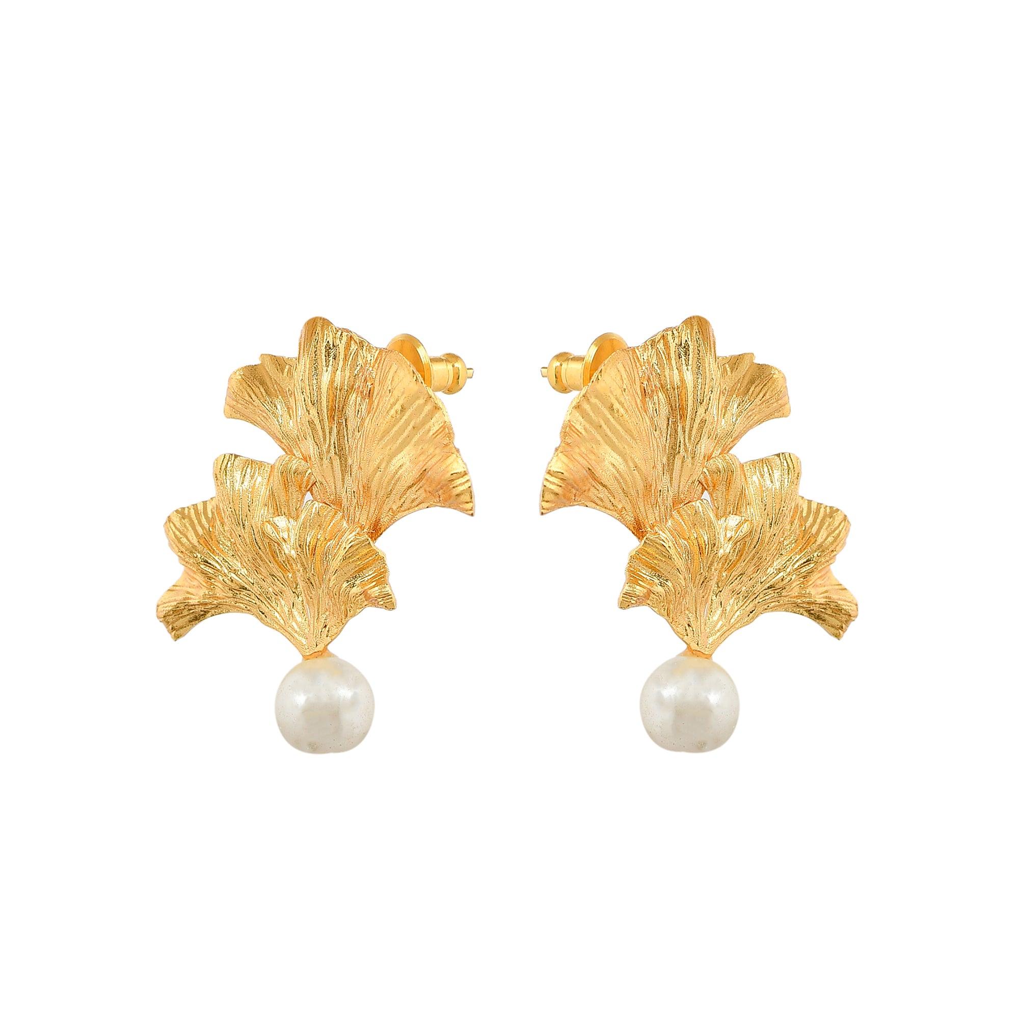 Pearl Brass Ginkgo Stud Earring - DeKulture DKW-810-E